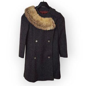 Vintage Wool Coat With Fox Fur Collar Union Made Grey Old Money Women’s S READ